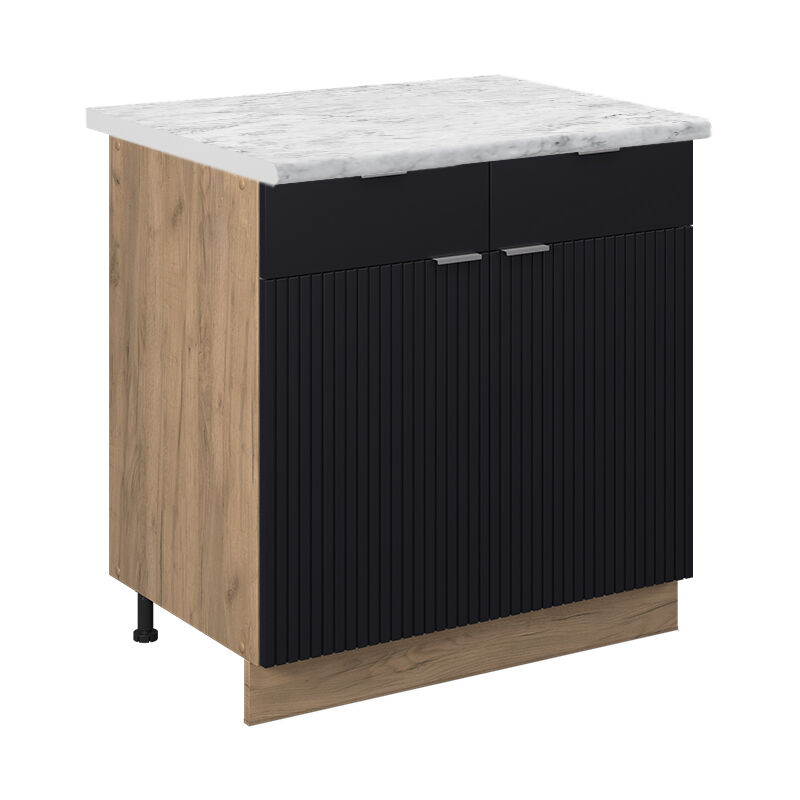 Vicco - Küchenunterschrank Fame-line, Schwarz Gestreift, 80 Cm , Ap Marmor