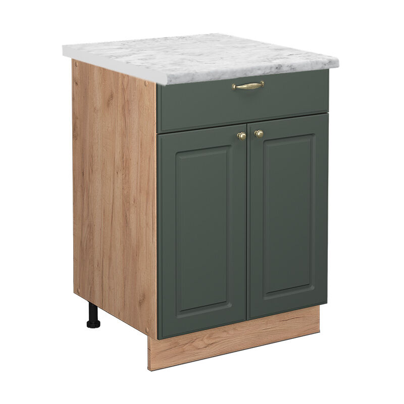 Meuble cuisine Fame-Line, Vert Or Campagne, 60 cm avec tiroir, pt Marbre Vicco