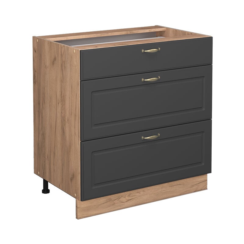 Meuble cuisine Fame-Line, Anthracite-or, 80 cm avec 3 tiroirs, sans plan de travail, Vicco