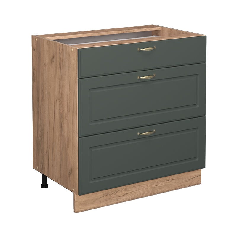 Meuble cuisine Fame-Line, Vert Or Campagne, 80 cm avec 3 tiroirs, sans plan de travail Vicco