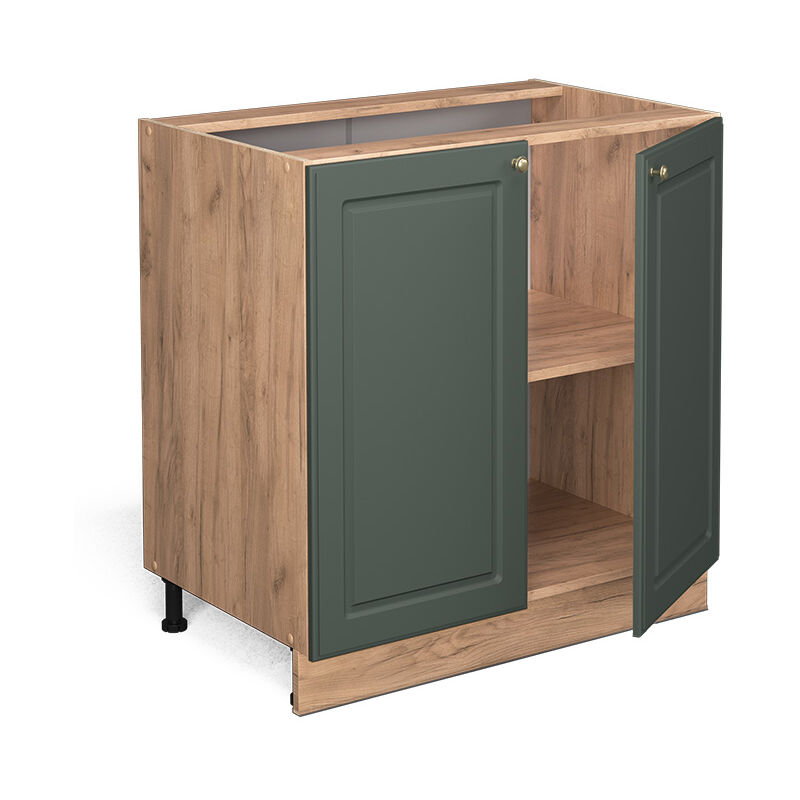 Meuble bas sous-évier Fame-Line, Vert Or Campagne, 80 cm avec étagère, pt Chêne Vicco