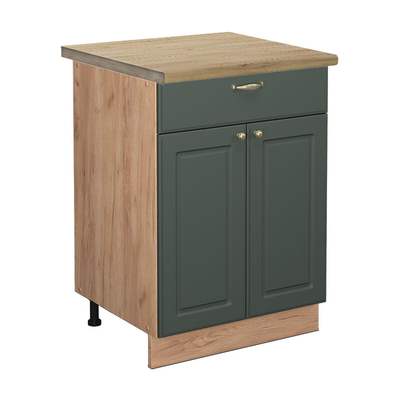 Vicco - Meuble cuisine Fame-Line, Vert Or Campagne, 60 cm avec tiroir, pt Chêne
