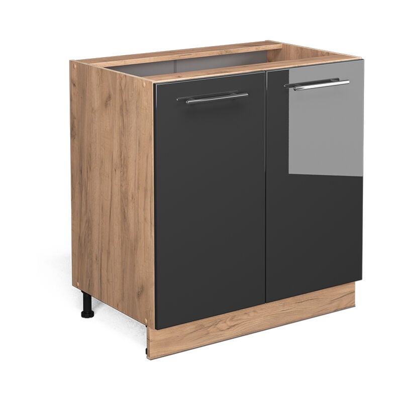 Meuble bas sous-évier Fame-Line, Anthracite Haute brillance, 80 cm avec étagère, sans plan de travail Vicco