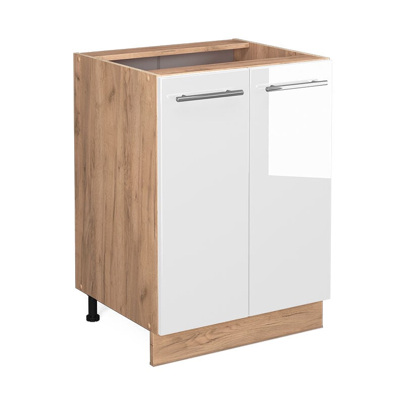 Meuble bas de cuisine Fame-Line, Blanc Haute brillance, 60 cm sans plan de travail Vicco