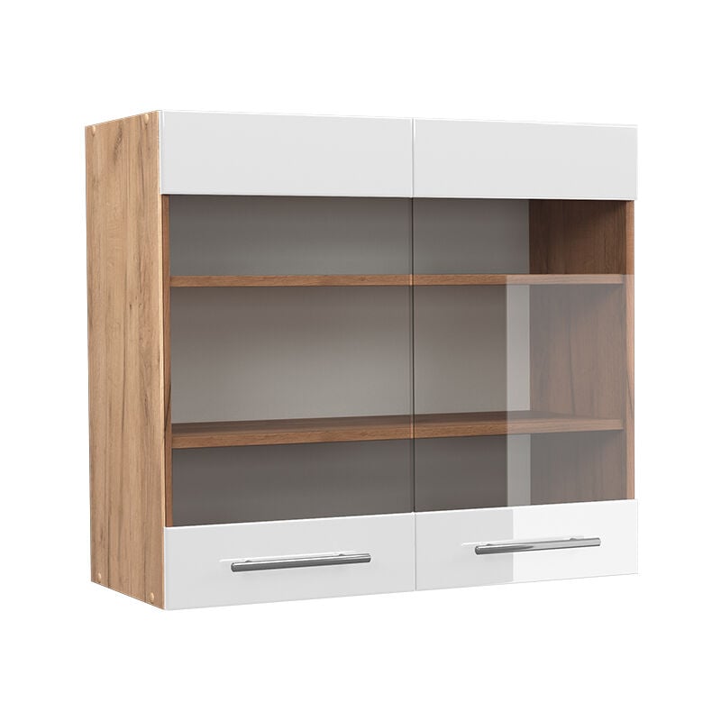 Meuble de cuisine haut vitré Fame-Line, Blanc Haute brillance, 80 cm Vicco