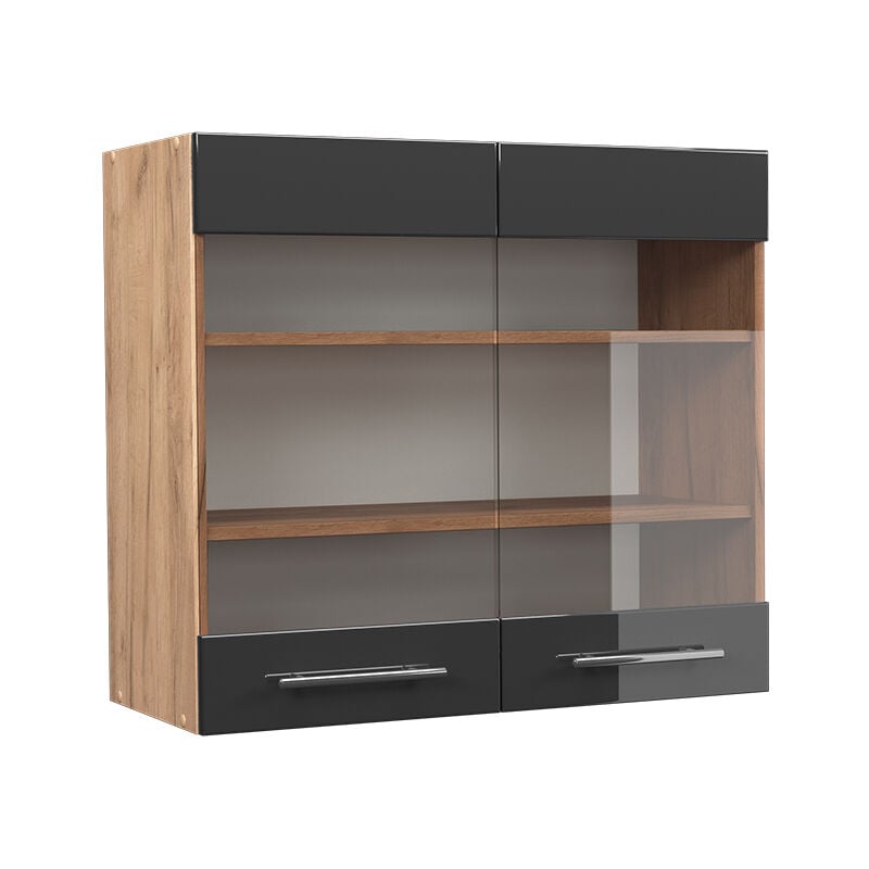 Meuble de cuisine haut vitré Fame-Line, Anthracite Haute brillance, 80 cm Vicco