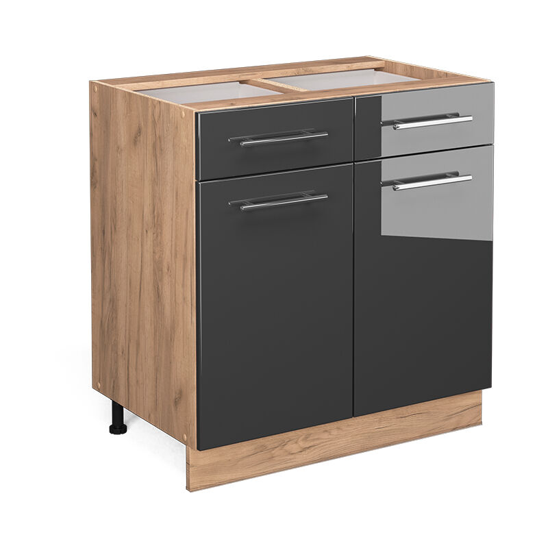 Meuble cuisine Fame-Line, Anthracite Haute brillance, 80 cm avec tiroir, sans plan de travail Vicco