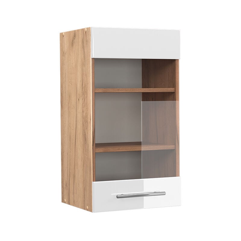 Meuble de cuisine haut vitré Fame-Line, Blanc Haute brillance, 40 cm Vicco
