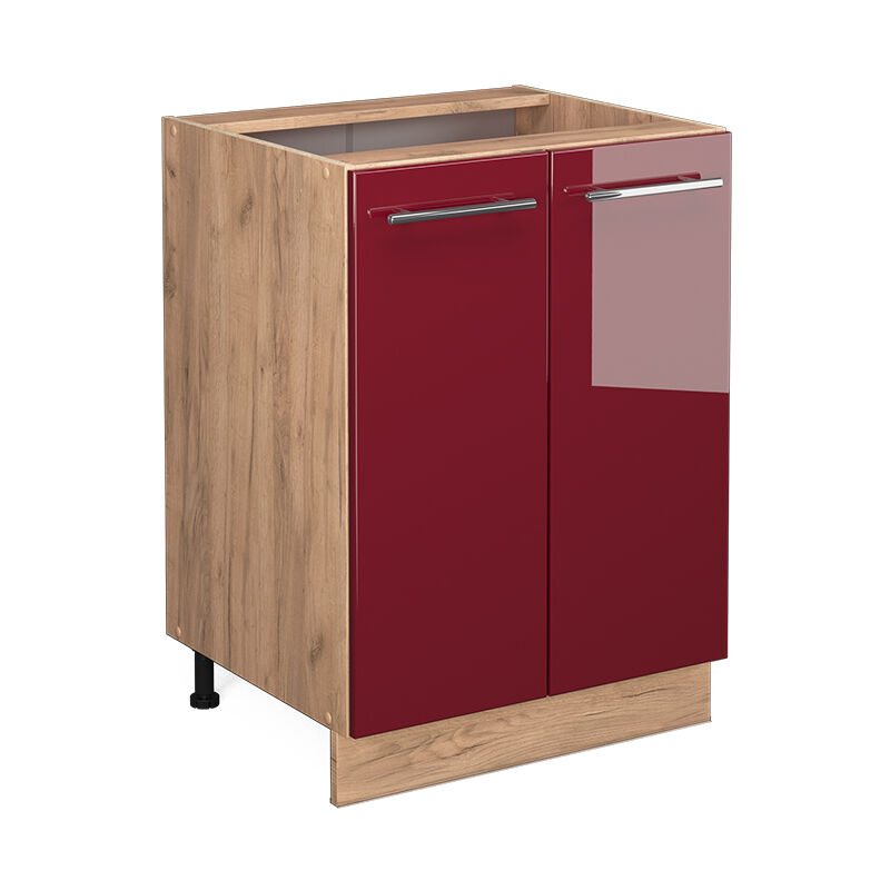 Meuble bas de cuisine Fame-Line, Rouge bordeaux Haute brillance, 60 cm sans plan de travail, Vicco
