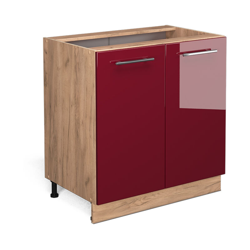 Meuble bas sous-évier Fame-Line, Rouge bordeaux Haute brillance, 80 cm avec étagère, sans plan de travail Vicco