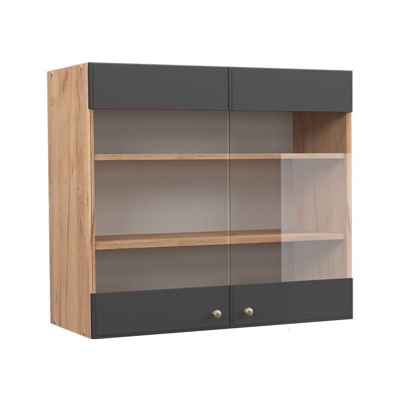 Meuble de cuisine haut vitré Fame-Line, Anthracite-or, 80 cm Vicco