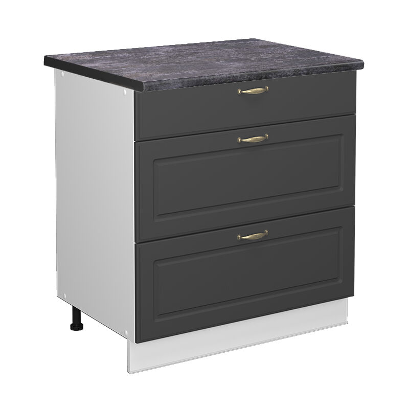 Vicco - Küchenunterschrank Fame-line, Anthrazit-gold, 80 Cm Mit 3 Schubladen, Ap Anthrazit
