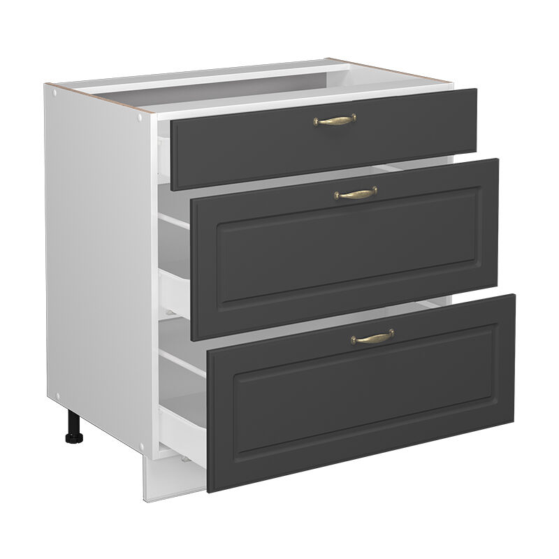 Vicco - Küchenunterschrank Fame-line, Anthrazit-gold, 80 Cm Mit 3 Schubladen, Ap Eiche