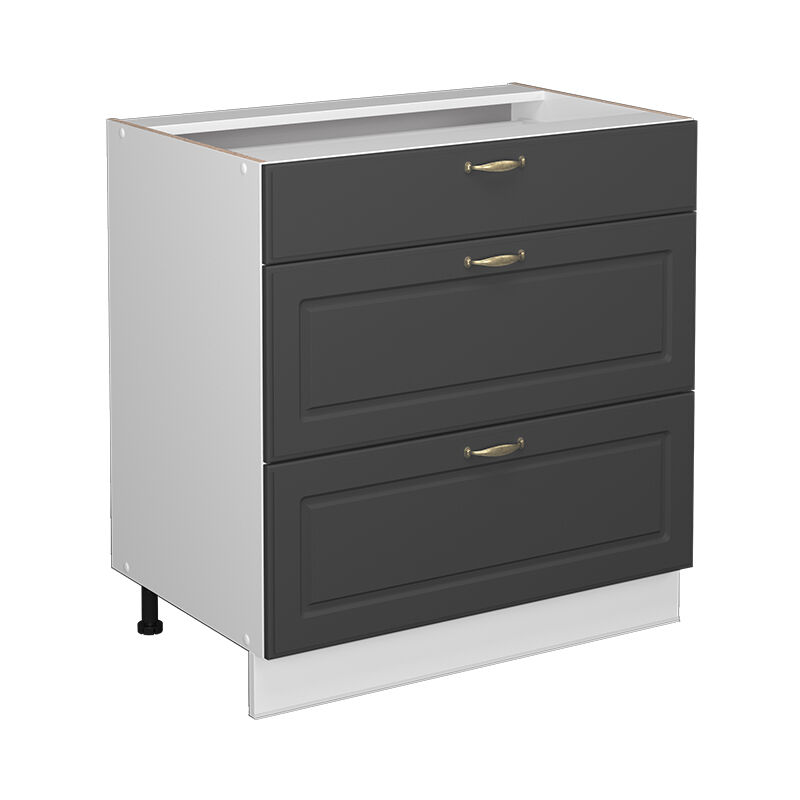 Küchenunterschrank Fame-line, Anthrazit-gold, 80 Cm Mit 3 Schubladen, Ohne Arbeitsplatte Vicco