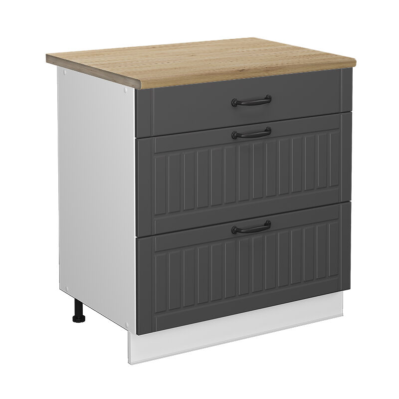 Vicco - Küchenunterschrank Fame-line, Anthrazit Landhaus, 80 Cm Mit 3 Schubladen, Ap Eiche
