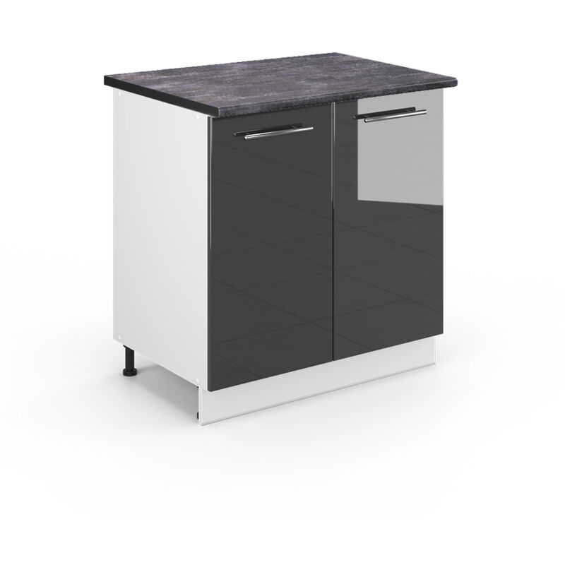 Spülenunterschrank Fame-line, Anthrazit Hochglanz, 80 Cm Mit Regal, Ap Anthrazit Vicco