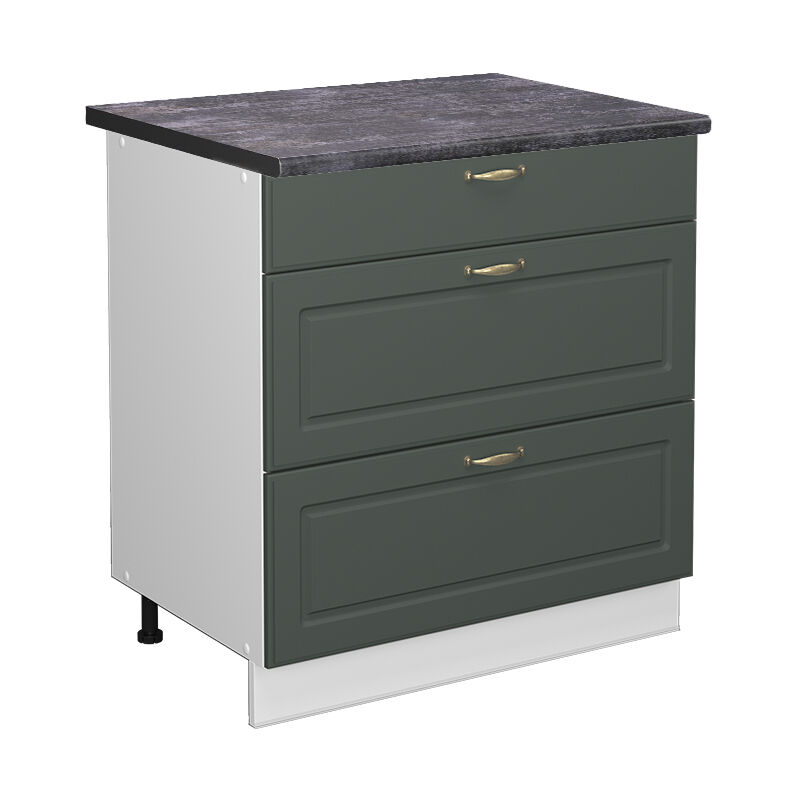 Vicco - Küchenunterschrank Fame-line, Grün-gold Landhaus, 80 Cm Mit 3 Schubladen, Ap Anthrazit