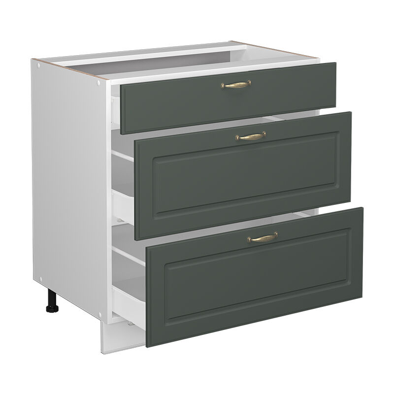 Vicco - Küchenunterschrank Fame-line, Grün-gold Landhaus, 80 Cm Mit 3 Schubladen, Ap Eiche