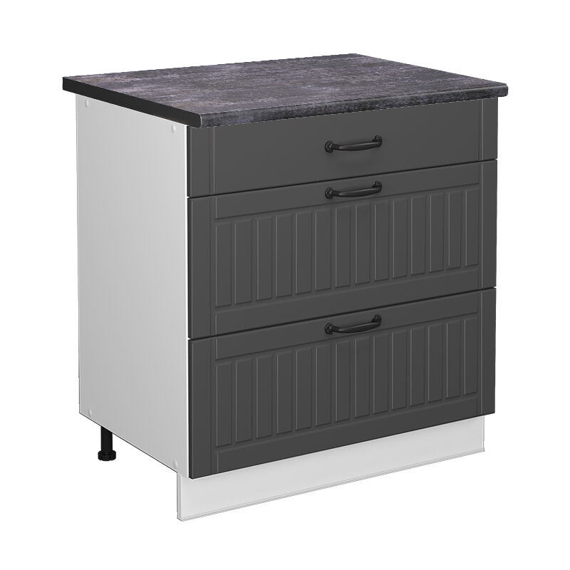 Vicco - Küchenunterschrank Fame-line, Anthrazit Landhaus, 80 Cm Mit 3 Schubladen, Ap Anthrazit