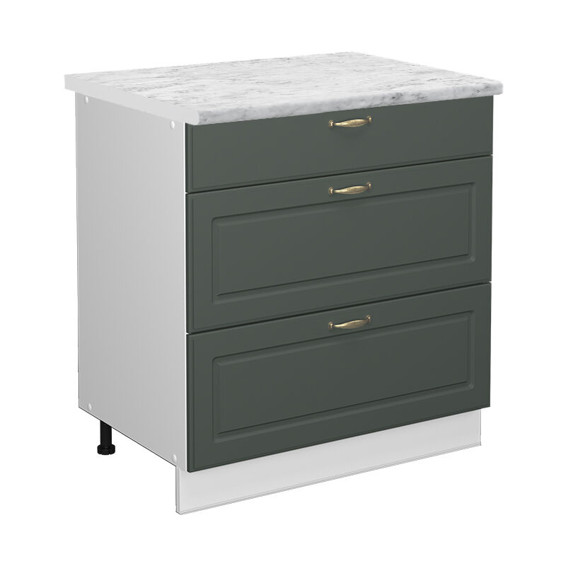 Vicco - Küchenunterschrank Fame-line, Grün-gold Landhaus, 80 Cm Mit 3 Schubladen, Ap Marmor