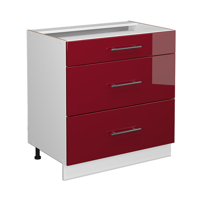 Küchenunterschrank Fame-line, Bordeaux Hochglanz, 80 Cm Mit 3 Schubladen, Ohne Arbeitsplatte Vicco