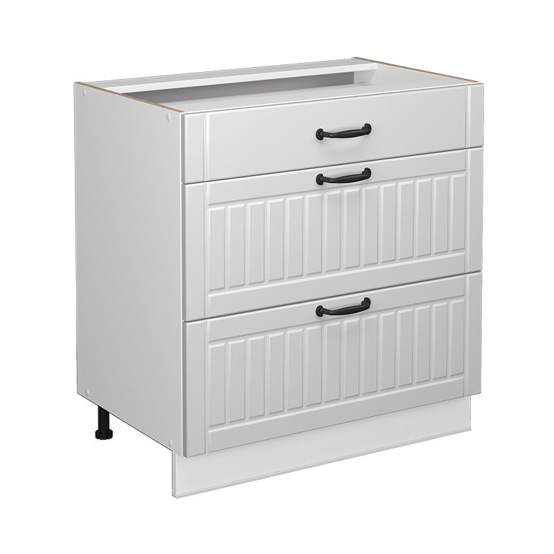 Küchenunterschrank Fame-line, Weiß Landhaus, 80 Cm Mit 3 Schubladen, Ohne Arbeitsplatte Vicco