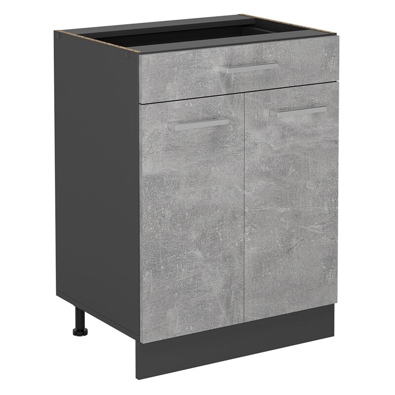 Küchenunterschrank R-line, Beton, 60 Cm Mit Schublade, Ohne Arbeitsplatte Vicco
