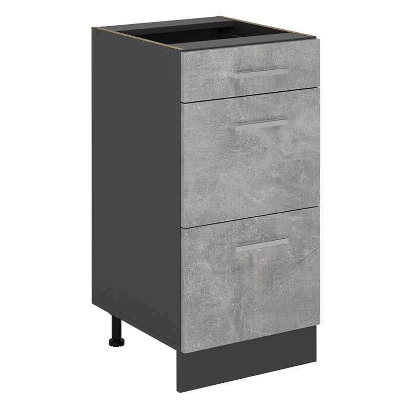 Küchenunterschrank R-line, Beton, 40 Cm Mit Schubladen, Ohne Arbeitsplatte Vicco