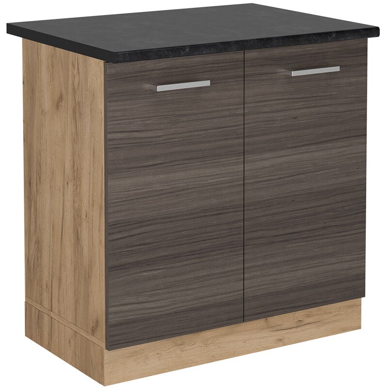 Meuble bas sous-évier R-Line, Gris noble, 80cm, pt Anthracite Vicco
