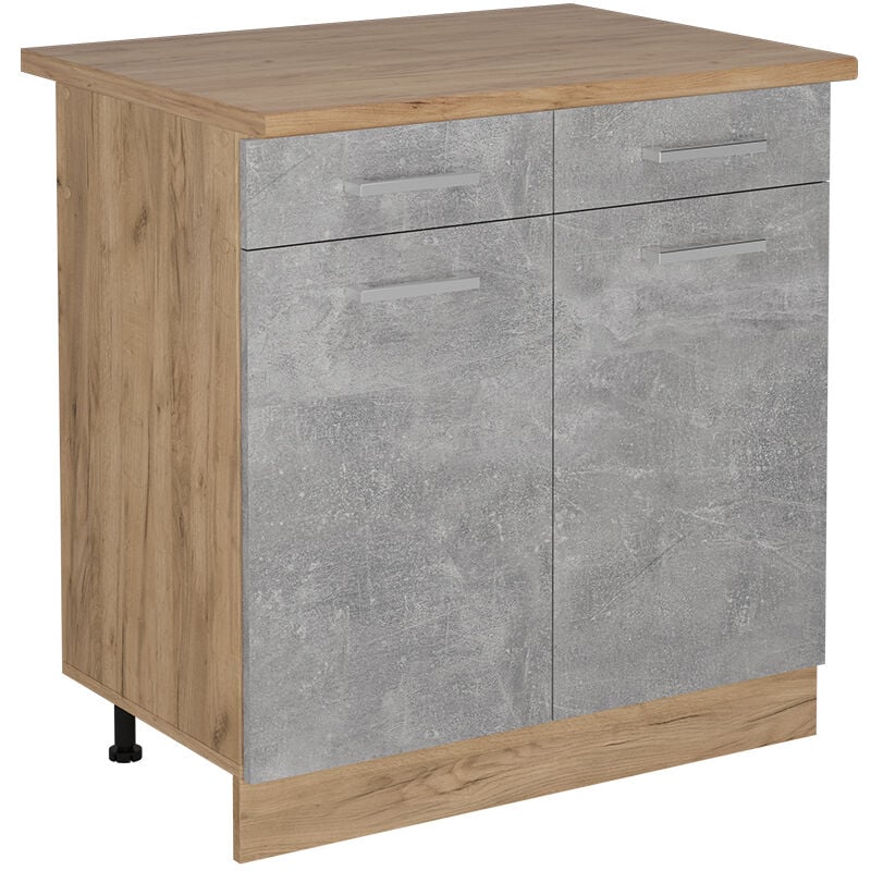 Meuble cuisine R-Line, Béton, 80cm, pt Chêne Vicco