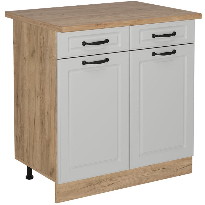 Vicco - Meuble cuisine R-Line, Blanc campagne, 80cm, pt Chêne