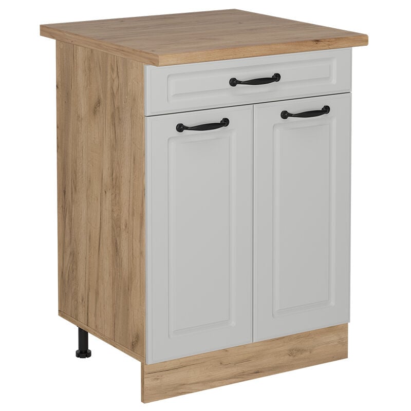 Meuble cuisine R-Line, Blanc campagne, 60cm avec tiroir, pt Chêne Vicco
