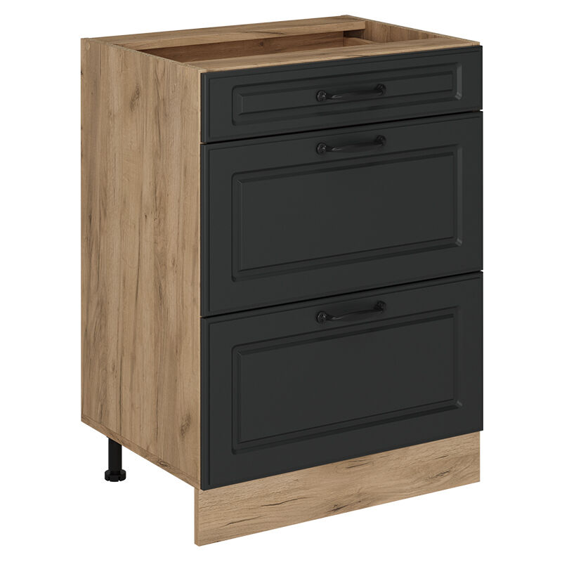 Küchenunterschrank R-line, Anthrazit Landhaus, 60 Cm Mit Schubladen, Ohne Arbeitsplatte, Vicco