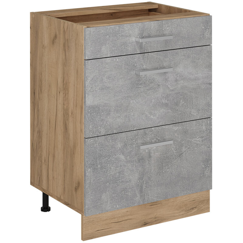 Küchenunterschrank R-line, Beton, 60 Cm Mit Schubladen, Ohne Arbeitsplatte Vicco