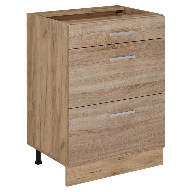 Küchenunterschrank R-line, Sonoma, 60 Cm Mit Schubladen, Ohne Arbeitsplatte Vicco