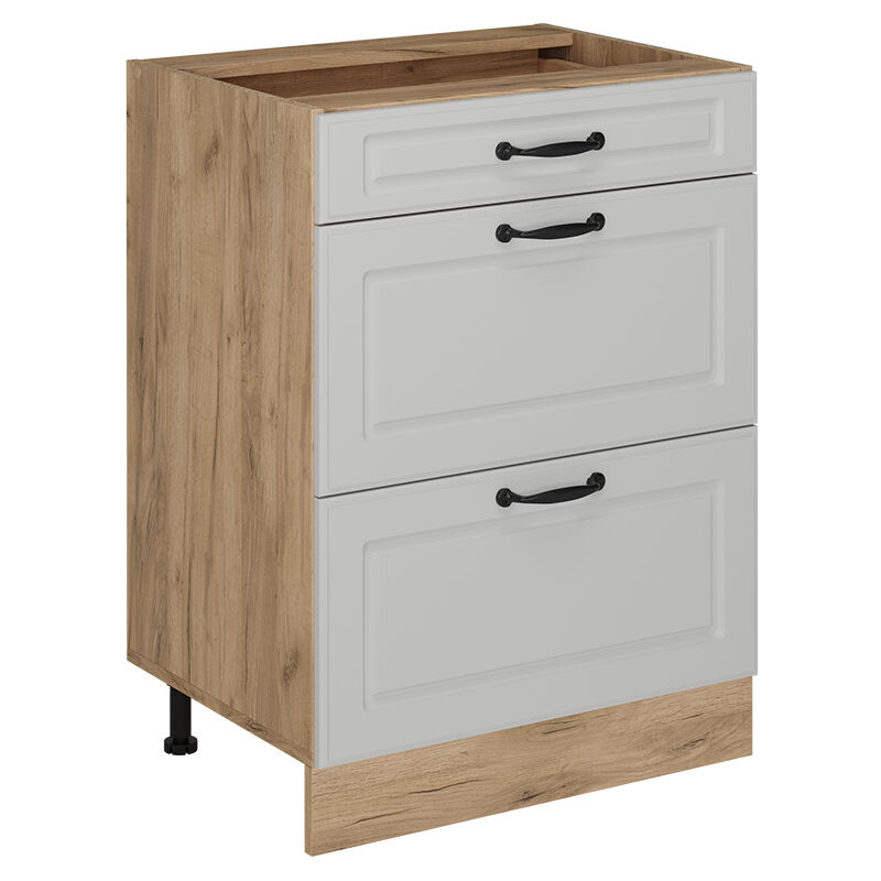 Küchenunterschrank R-line, Weiß Landhaus, 60 Cm Mit Schubladen, Ohne Arbeitsplatte Vicco