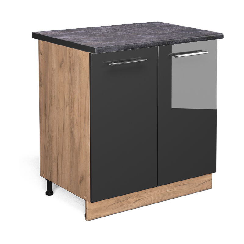 Spülenunterschrank Fame-line, Anthrazit Hochglanz, 80 Cm Mit Regal, Ap Anthrazit Vicco