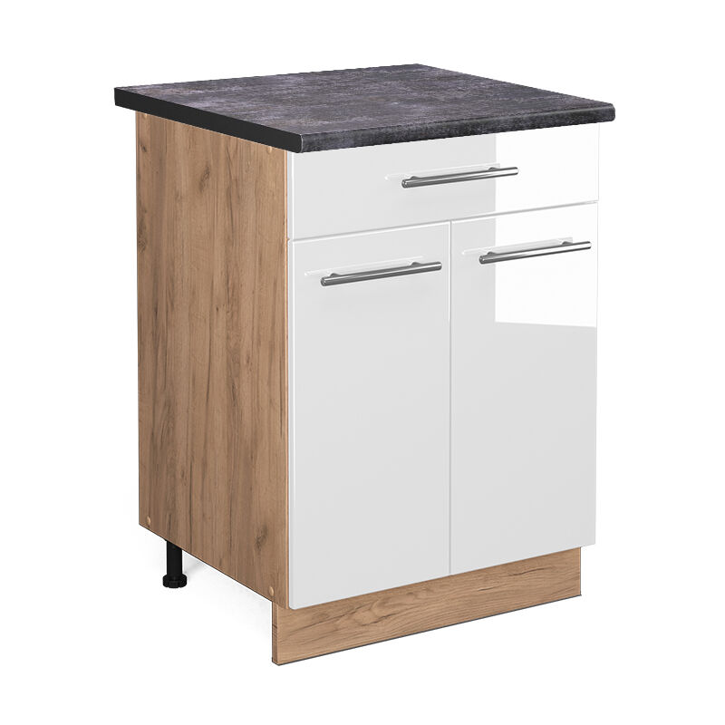 Küchenunterschrank Fame-line, Weiß Hochglanz, 60 Cm Mit Schublade, Ap Anthrazit Vicco