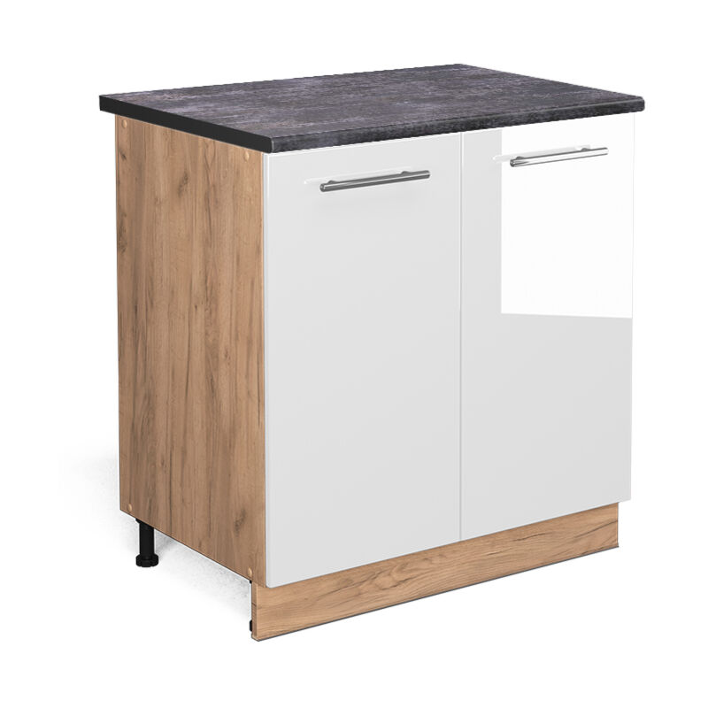 Vicco - Spülenunterschrank Fame-line, Weiß Hochglanz, 80 Cm Mit Regal, Ap Anthrazit
