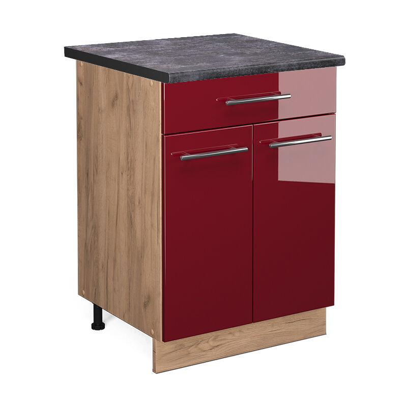Küchenunterschrank Fame-line, Bordeaux Hochglanz, 60 Cm Mit Schublade, Ap Anthrazit Vicco