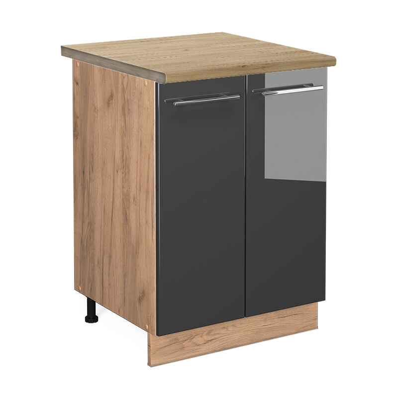 Vicco - Küchenunterschrank Fame-line, Anthrazit Hochglanz, 60 Cm , Ap Eiche