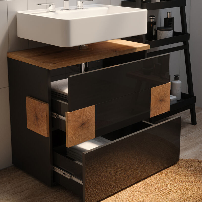 Meuble sous vasque simple Eden, Anthracite, 70x64.5cm avec 2 tiroirs, Vicco