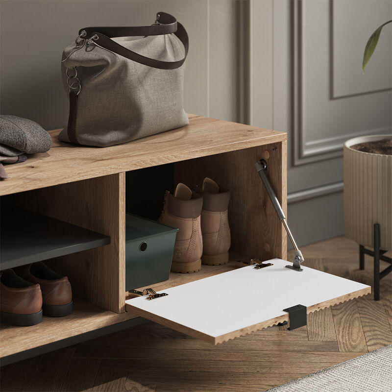 Banc pour chaussures Eliza, Chêne Viking, 100x45cm avec porte pliante, Vicco