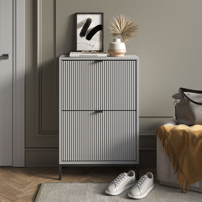 Benne à chaussures Eliza, Gris, 60x92cm avec 2 tiroirs pliants, Vicco