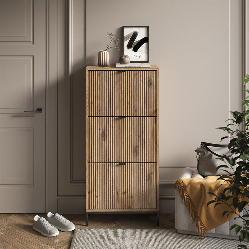 Benne à chaussures Eliza, Chêne Viking, 60x130cm avec 3 tiroirs pliants, Vicco