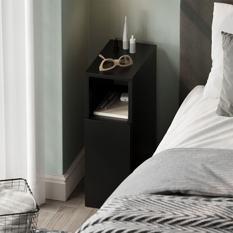 Table de chevet Enton, Noir, 20x59.5cm avec 1 porte, Vicco