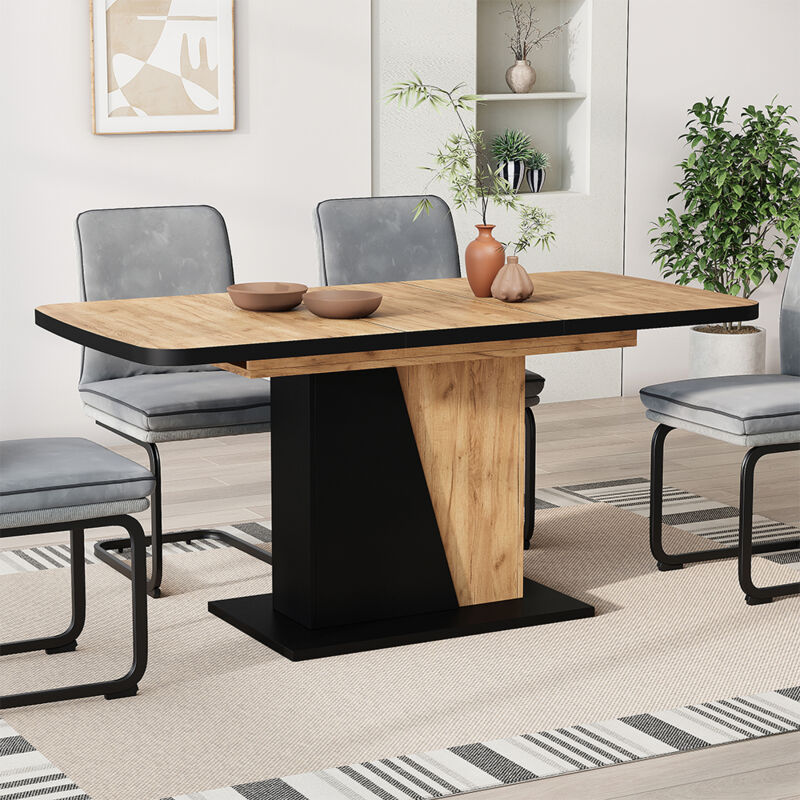 Esstisch Fenaro, Schwarz/goldkraft Eiche, 120 X 80 Cm Ausziehbar, Vicco