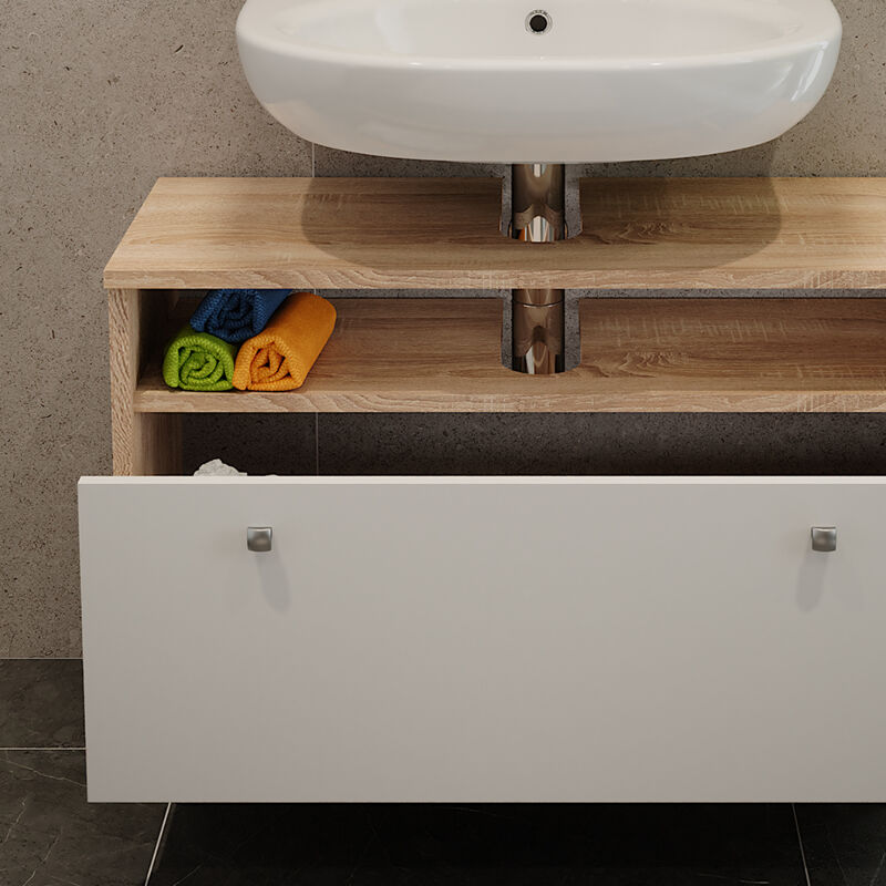 Vicco - Waschbeckenunterschrank Fynn, Sonoma/weiß, 80.2 X 54 Cm Mit Schublade