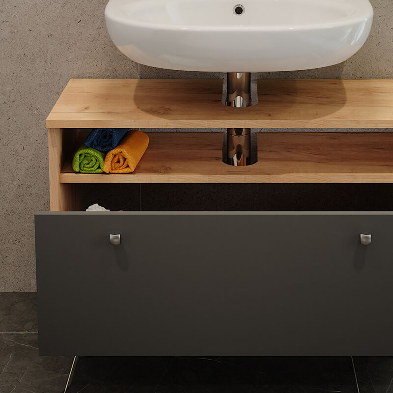 Vicco - Meuble sous vasque Fynn, Chêne doré/anthracite, 80.2x54cm avec tiroir