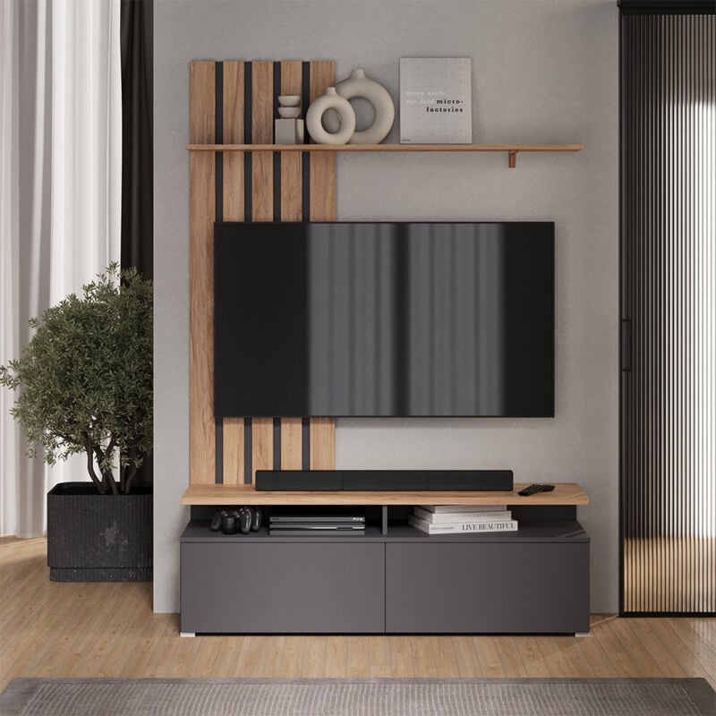 Vicco - Meuble mural Harro, Chêne doré/anthracite,